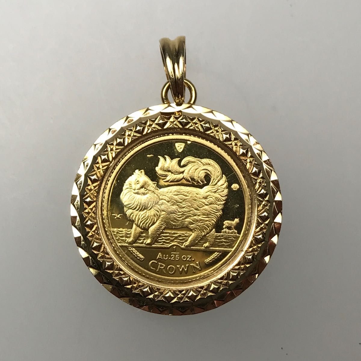 K18枠 K24 純金 1/25ozコイン入 ペンダント FINE GOLD 猫 ネコ 6.45g