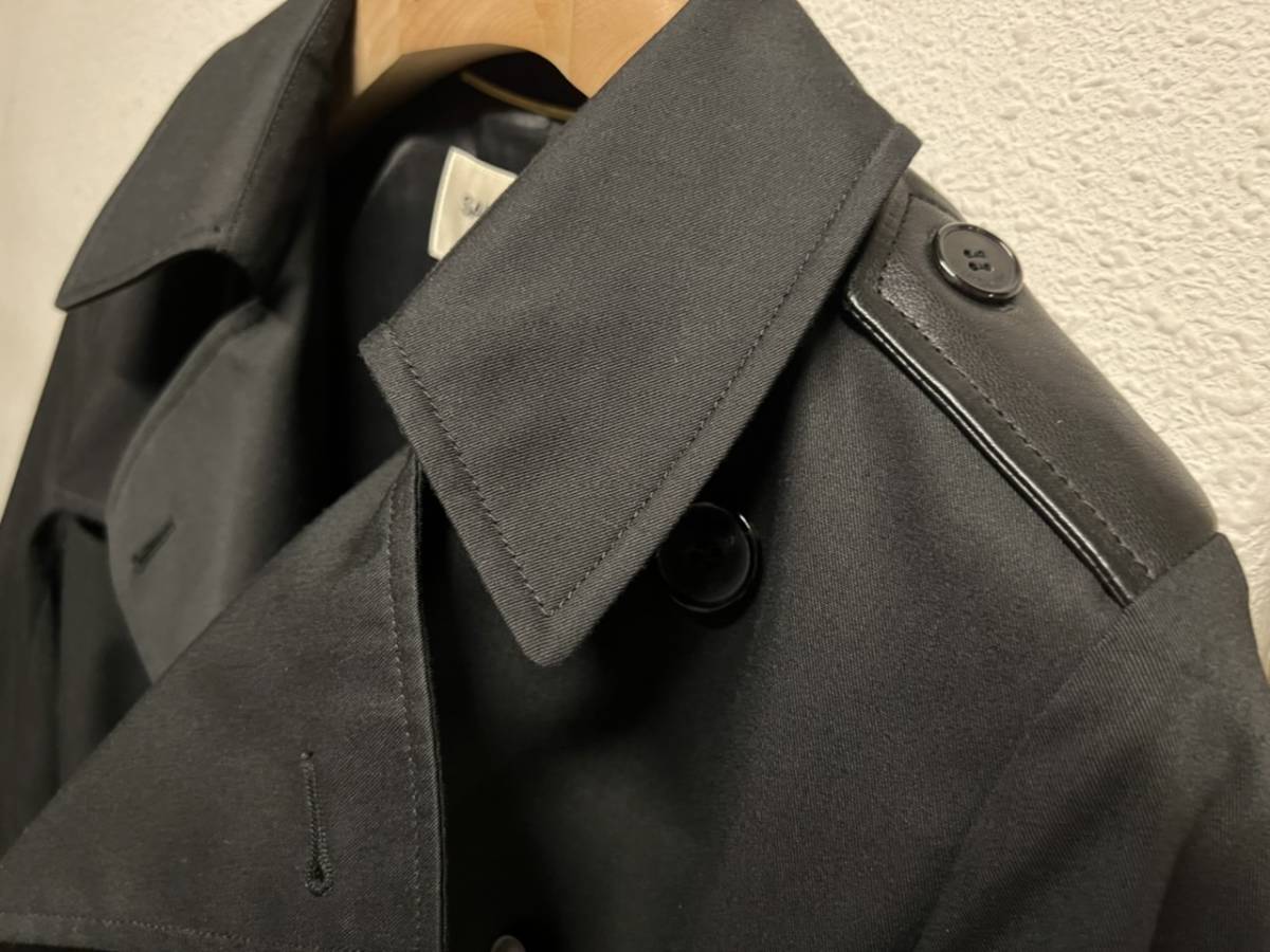SAINT LAURENT PARIS サンローラン パリ エボレット、ベルト レザー トレンチコート 黒 F36 極美品_画像4