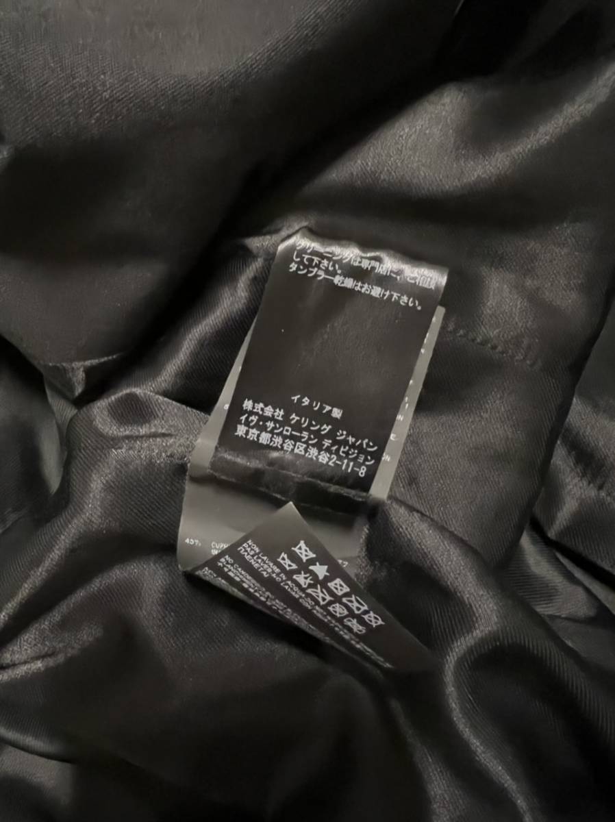 SAINT LAURENT PARIS サンローラン パリ エボレット、ベルト レザー トレンチコート 黒 F36 極美品_画像6