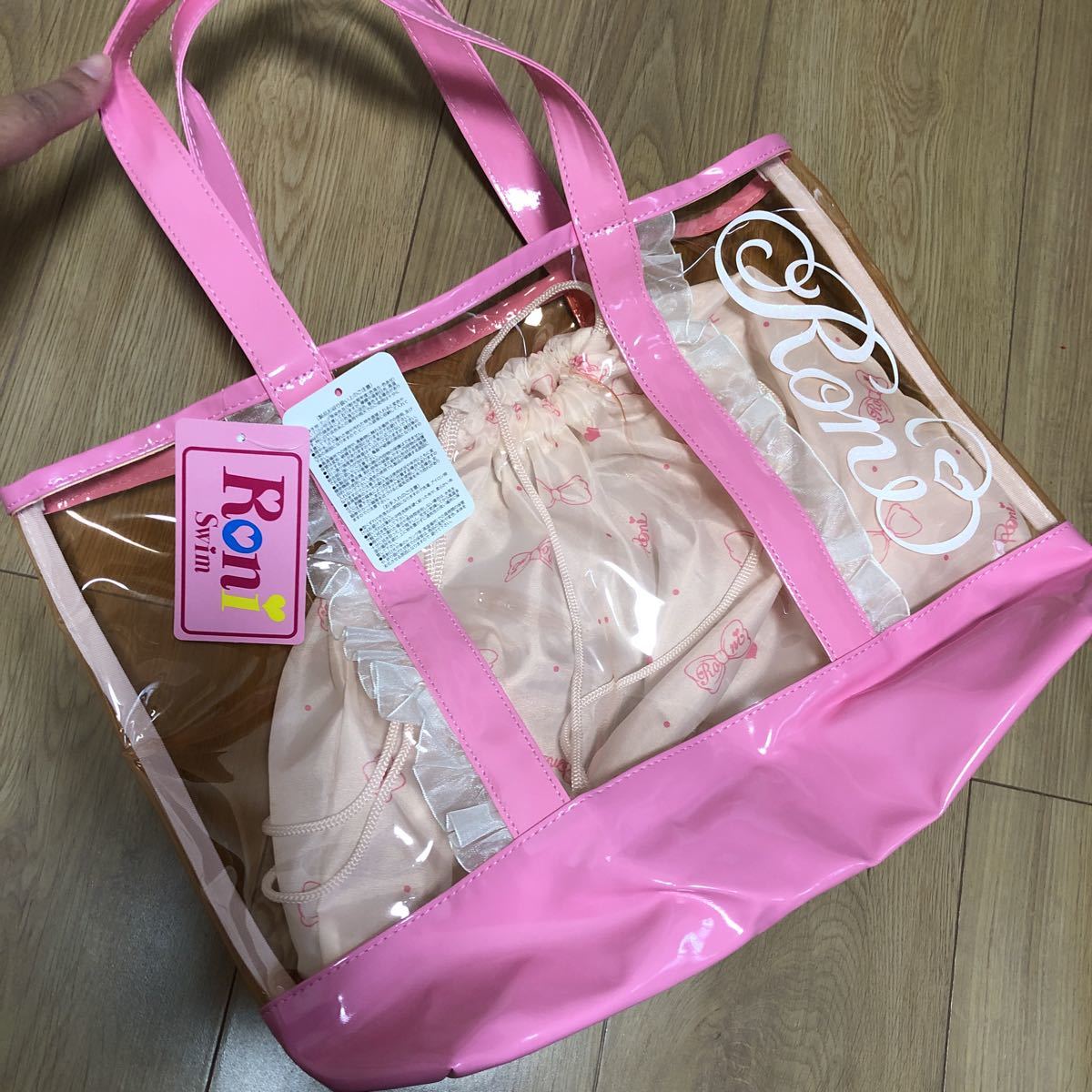 [Ronironi] pink × white frill . pretty pool bag tote bag { new goods }39×29×11