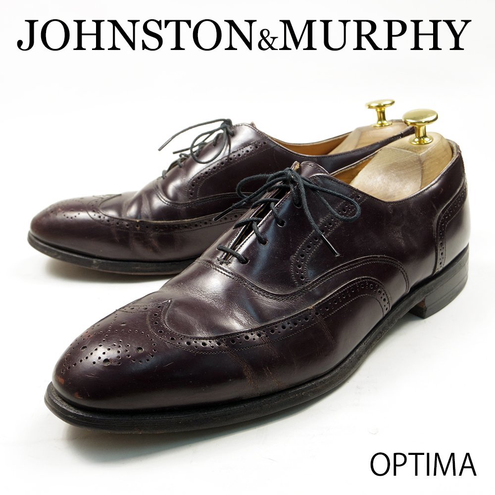 28cm相当　USA製　JOHNSTON&MURPHY OPTIMA　ジョンストン＆マーフィー オプティマ　ウィングチップドレス　内羽根　革靴　ワイン　/U6464_画像1