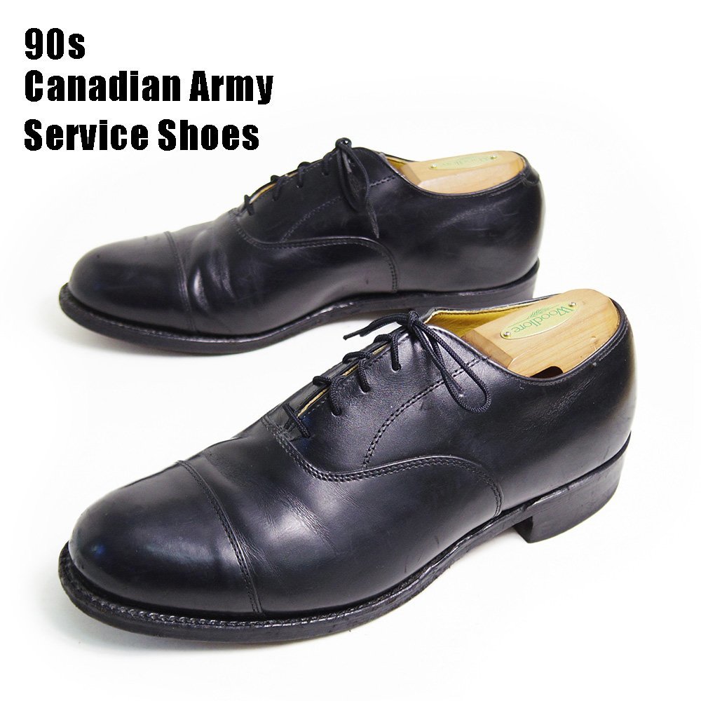 数量は多 90s　7 1/2-8F　26cm相当　カナダ軍　サービスシューズ　革靴　レザーシューズ　オフィサーシューズ　官給品　ブラック　黒　/U6478 26.0cm