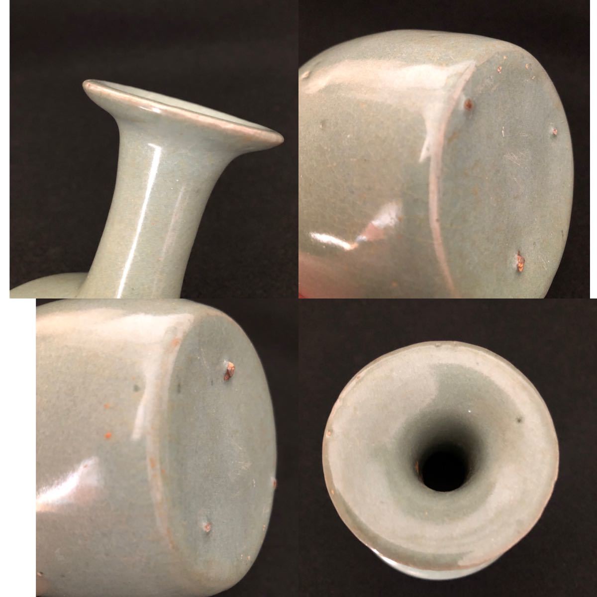 中国美術宋汝窯天青釉花瓶高さ13.5cm 古美術骨董-