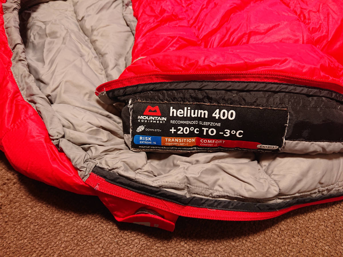 【MOUNTAIN EQUIPMENT】マウンテンイクイップメント ダウンシュラフ ヘリウム400 helium400 冬用寝袋 羽毛 冬山用 冬季 中古