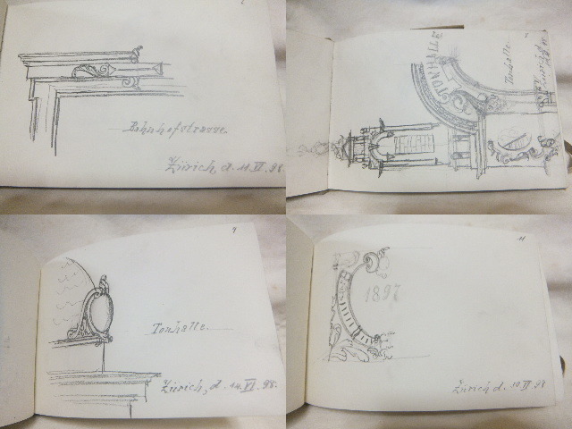 1890s-1900s初頭 37パージ分 ヨーロッパ スイス チューリッヒ 建築デッサン スケッチ デザインブック ヴィンテージ アンティーク ★A_画像7