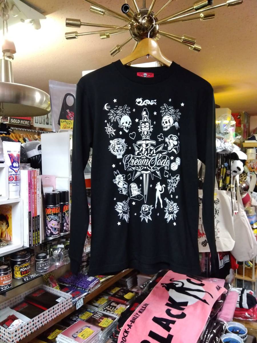 XLサイズクリームソーダDAGGERロングTシャツ！検索用ダガーロンｔピンクドラゴンビルブラックキャッツビスキャツマジックロックンロール_画像1