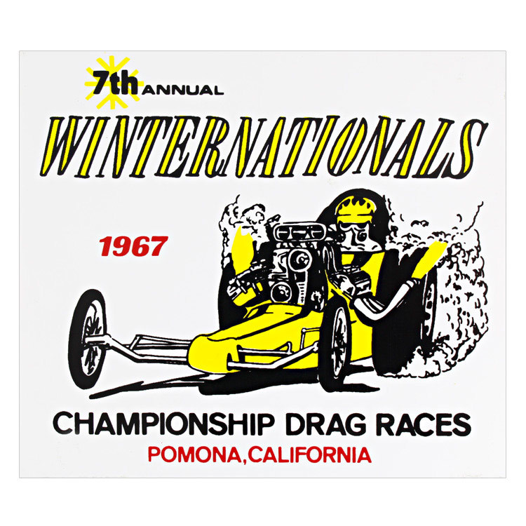 ヴィンテージレーシングデカール ”1967 WINTER NATIONALS CHAMPIONSHIP DRAG RACES“ 縦9.3×横10.5cm クリアフィルムタイプ_画像1