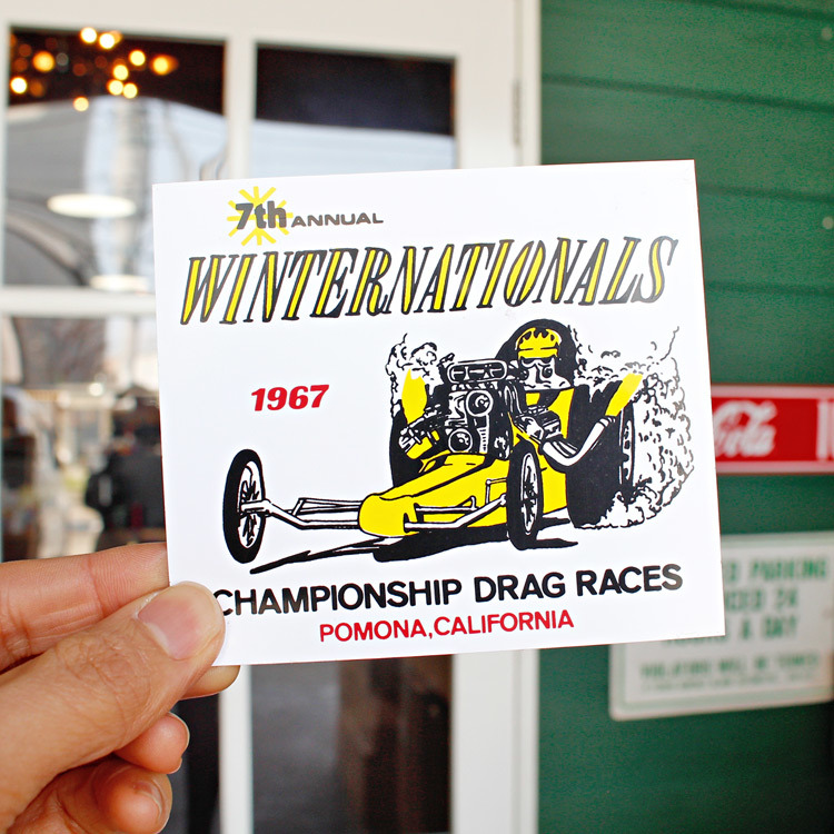 ヴィンテージレーシングデカール ”1967 WINTER NATIONALS CHAMPIONSHIP DRAG RACES“ 縦9.3×横10.5cm クリアフィルムタイプ_画像3