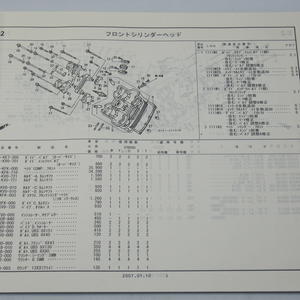 5 version VTR250 parts list MC33-100~120 Heisei era 19 year 1 month issue cat pohs free shipping 