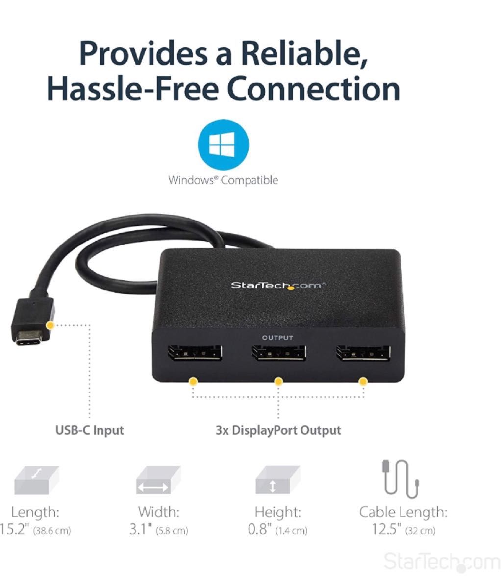 マルチモニターアダプタ StarTech.com USB-C-3ポートMSTハブ-