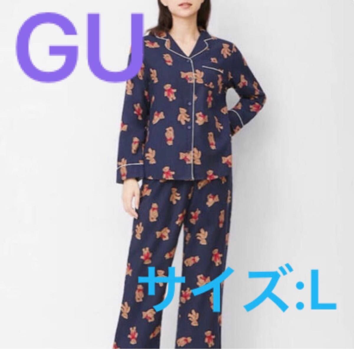 GU woman フランネルパジャマ ベア 紺色 - パジャマ