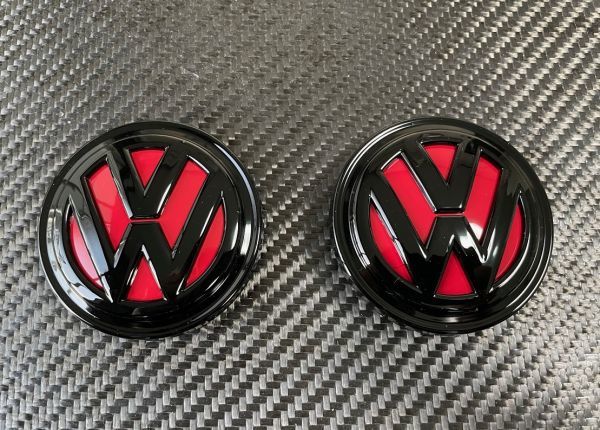 ブラックシャドー◆VW 汎用 艶消し黒赤仕様 ホイールキャップセット/ポロ/T-CROSS/ゴルフ/T-ROC/ティグアン/シャラン/パサート/アルテオン_画像9