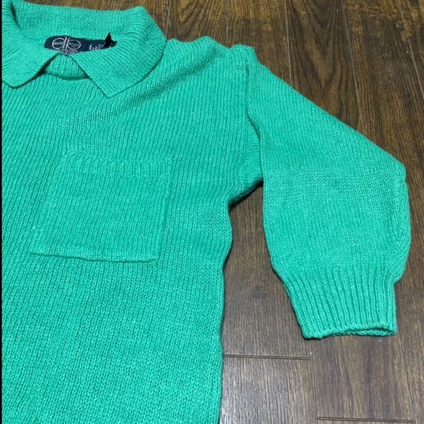 80s 90s VINTAGE LADIES KNIT POCKET Vintage lady's knitted pocket old clothes USA America beautiful goods S green green collar attaching 