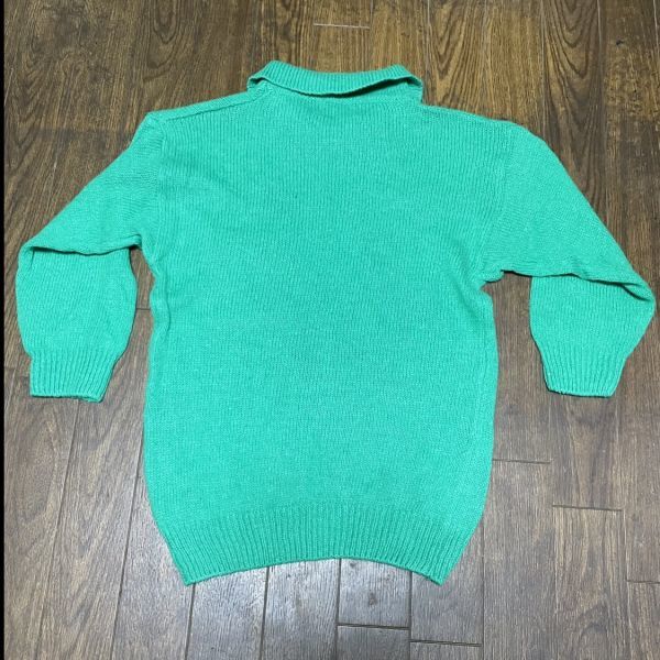 80s 90s VINTAGE LADIES KNIT POCKET Vintage lady's knitted pocket old clothes USA America beautiful goods S green green collar attaching 