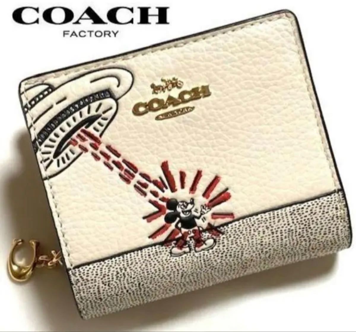 COACHコーチ ディズニーキースヘリング 限定コラボ折り財布 ホワイト
