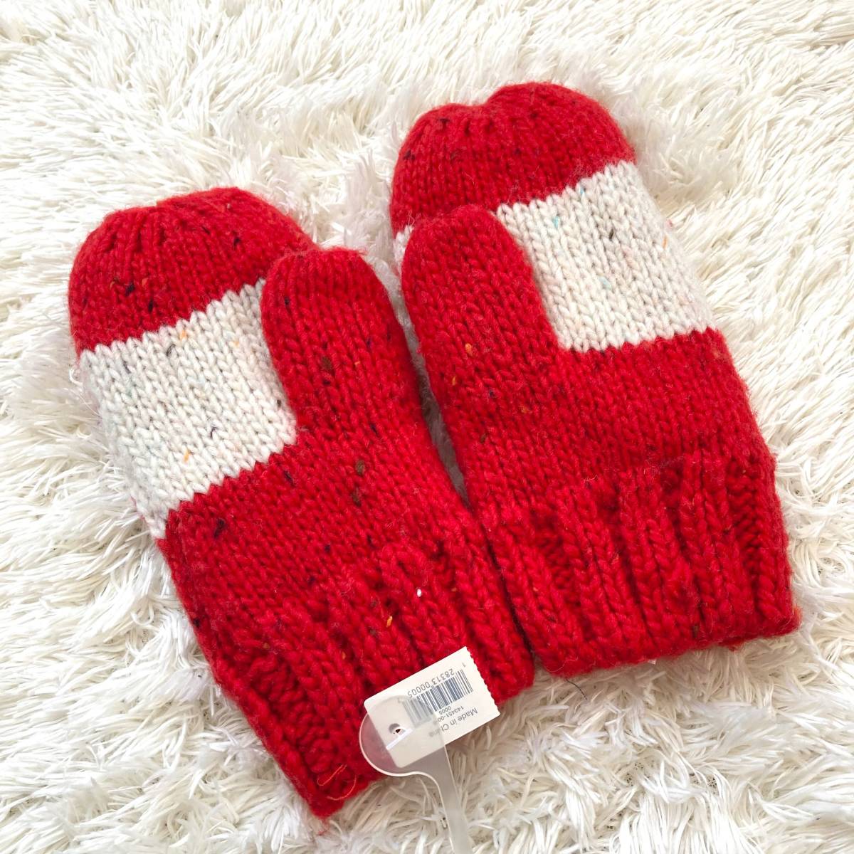  new goods unused baby Gap baby Gap reverse side f lease knitted mitten gloves M/L red white man red knitting wool reverse side nappy mo Como ko autumn winter glove 