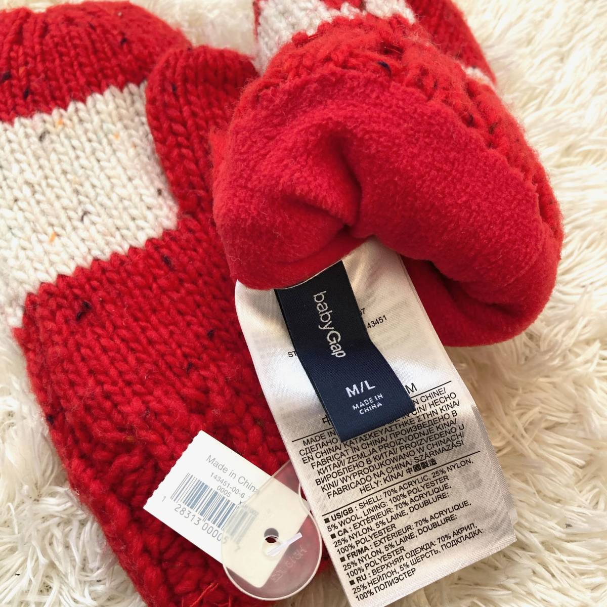  new goods unused baby Gap baby Gap reverse side f lease knitted mitten gloves M/L red white man red knitting wool reverse side nappy mo Como ko autumn winter glove 