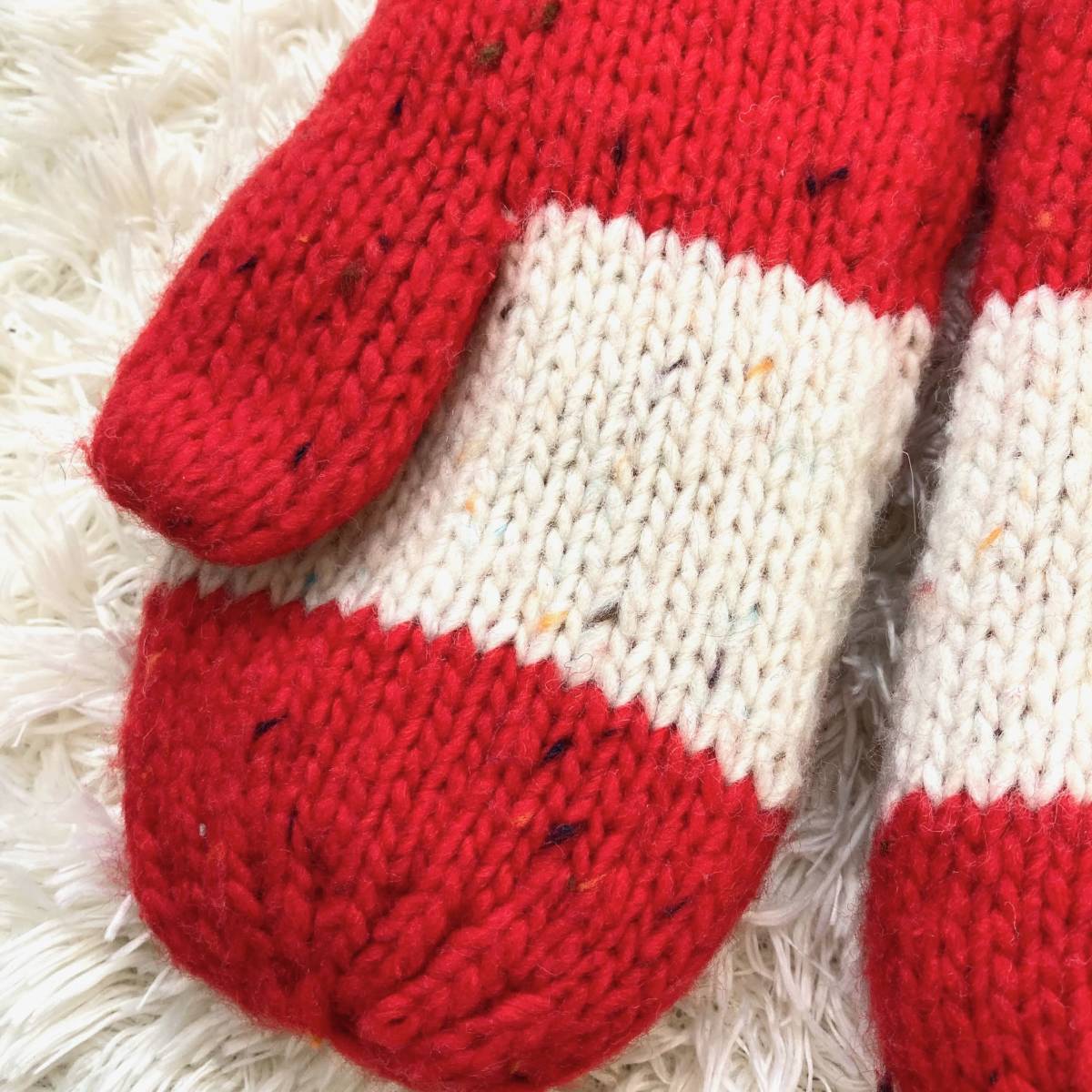  new goods unused baby Gap baby Gap reverse side f lease knitted mitten gloves M/L red white man red knitting wool reverse side nappy mo Como ko autumn winter glove 