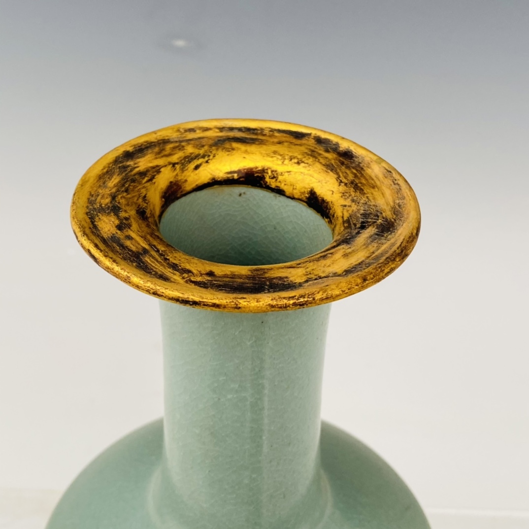 聚寶齋*古陶瓷器*宋代*官窯*汝瓷*描金花卉紋長頸瓶*賞瓶】極細工賞物
