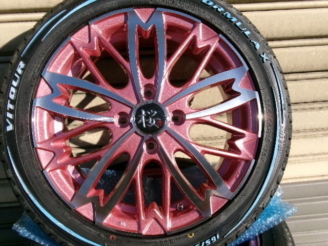 軽四 R-PRIDE 和道 桜 ホイール ホワイトレター タイヤ 新品 4本 4H100 15インチ 165/55R15 2022年 ワゴンR ラパン キャンバス N-BOX N-ONE_画像5