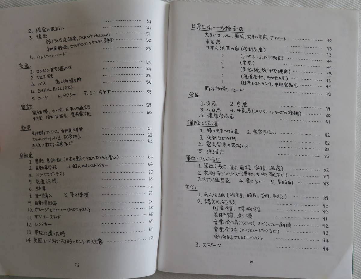 ロンドン　暮らしのハンドブック　英国日本婦人会編　1998年2月　第3改訂版　_目次