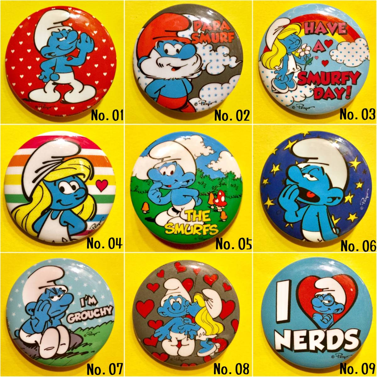 SMURFS Smurf can bachiNo. 02 Smurf .to papa Smurf b Laney Smurf can badge 