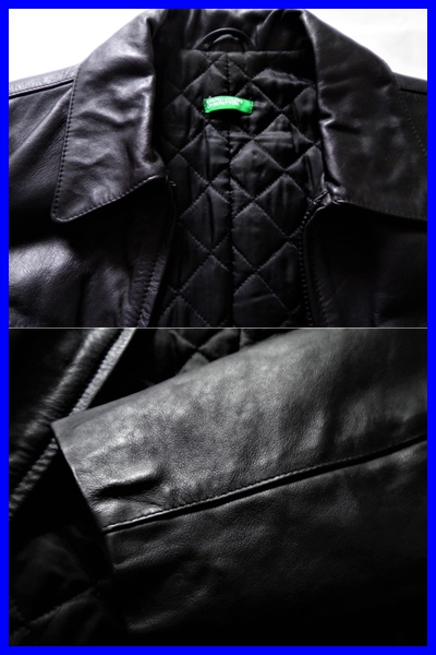 即決! 美品 ベネトン レザーライダースジャケット メンズS UNITED COLORS OF BENETTON_レザーと裏地のイメージ