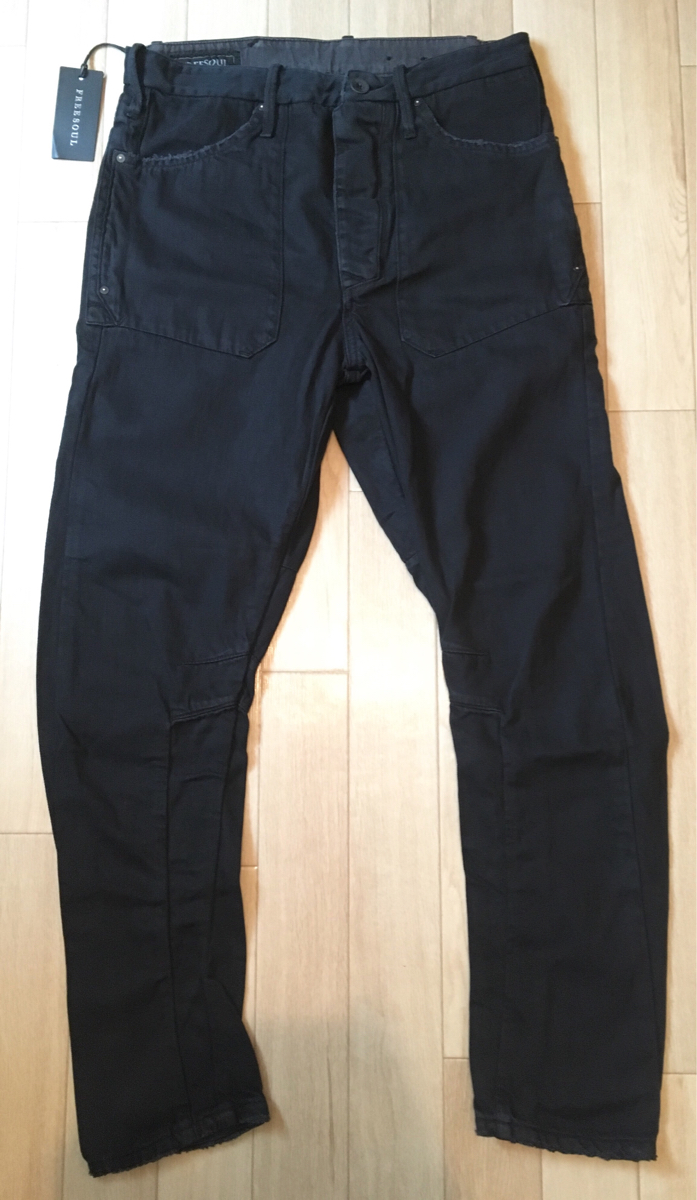 新品 稀少【FREESOUL】 ライダースパンツ風ジーンズ Black SIZE:32 イタリア フィレンツェ発_画像1