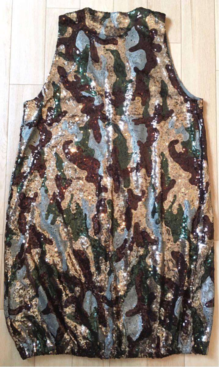 8.5@ 新品「CROSSLEY」総スパンコール カシュクール チュニック ノースリーブトップス Camouflage SIZE:S イタリア製_画像2