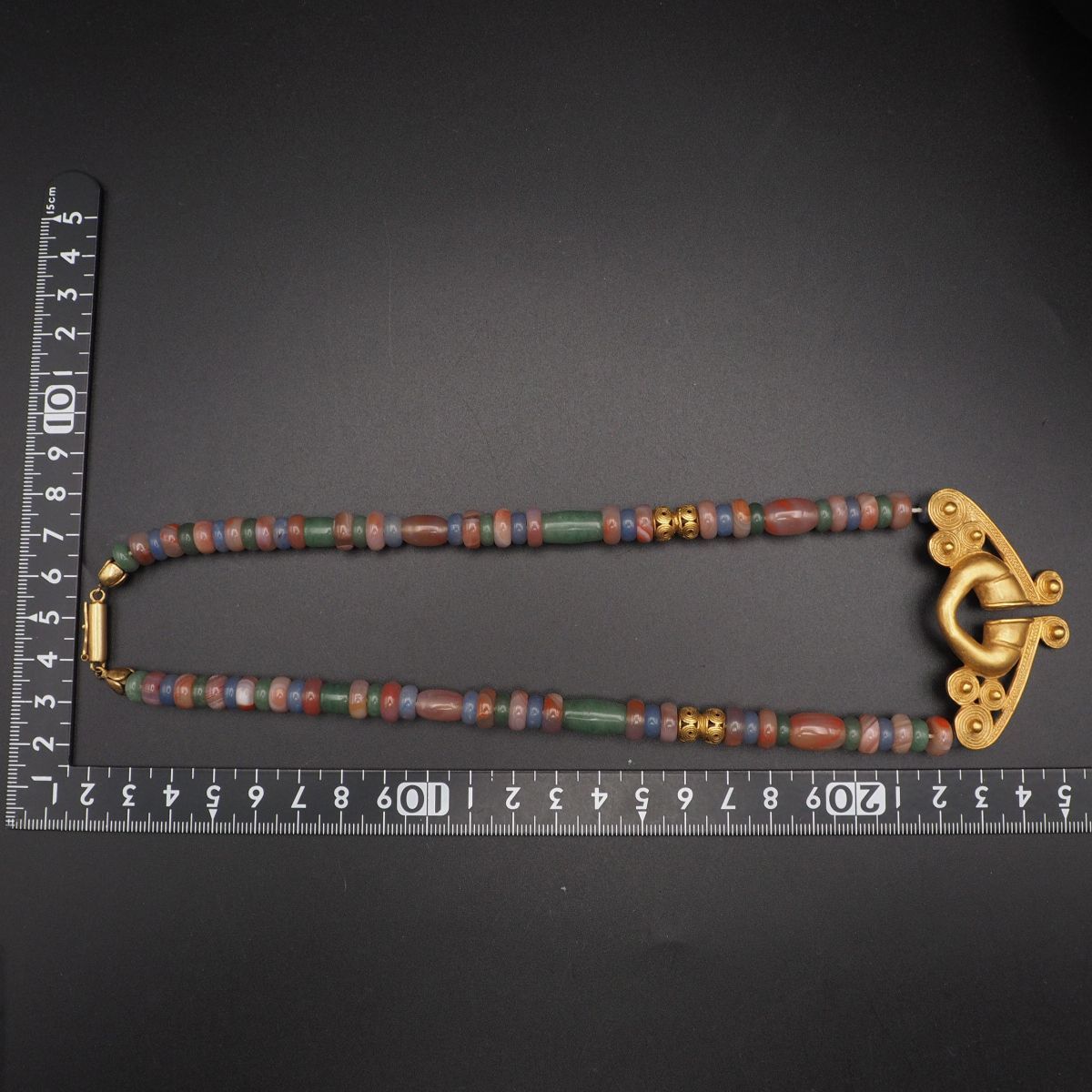 Q52 ヴィンテージ 24K GP刻印 ペンダント ネックレス アベンチュリン 瑪瑙 メノウ マルチカラー ゴールド アンティーク調 デザイン 10
