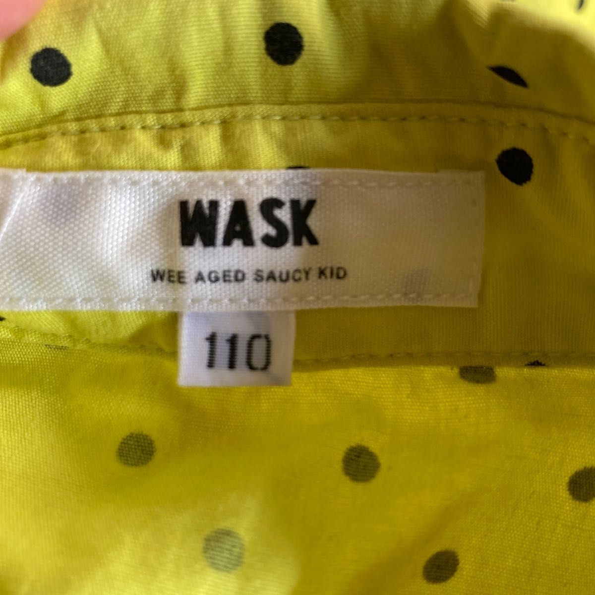 WASK キッズ　 長袖シャツ ドット柄　イエロー　子供服　サイズ110 お出かけ用　コットン100%   蛍光色