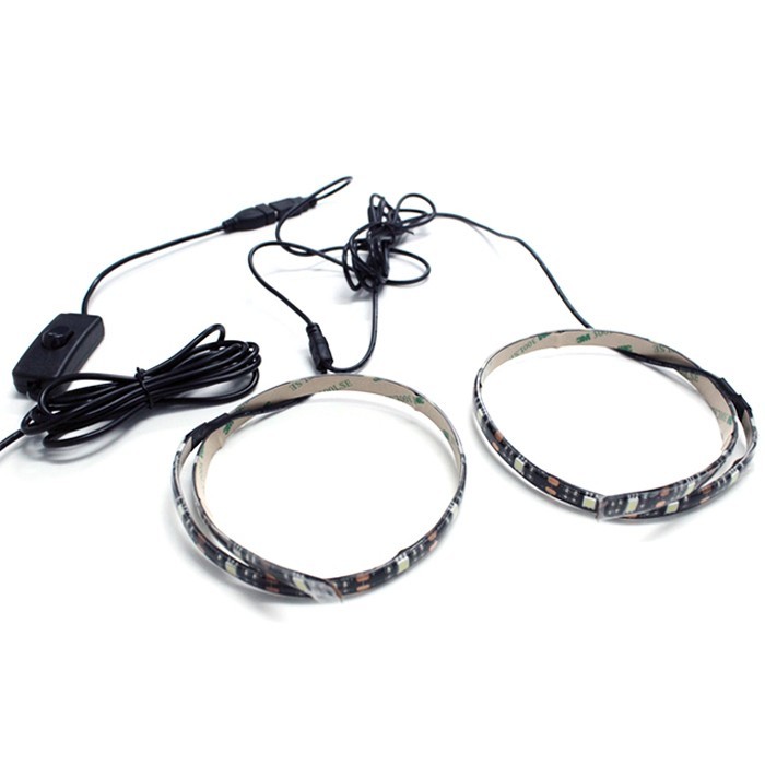【スイッチ付き】 USB 防水LEDテープライト DC5V 3チップ(50cm×2本)+延長ケーブル1.8m 白色_画像1
