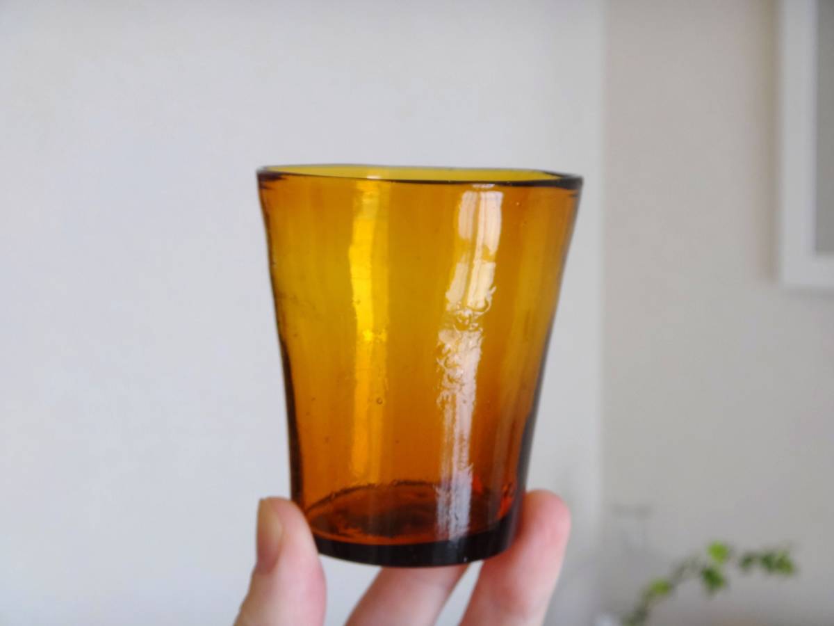 19世紀 フランス 教会で使用されていた手吹きのキャンドルグラス N　アンバー◆　 )アンティーク 古道具 硝子 1800年代 ワイングラス