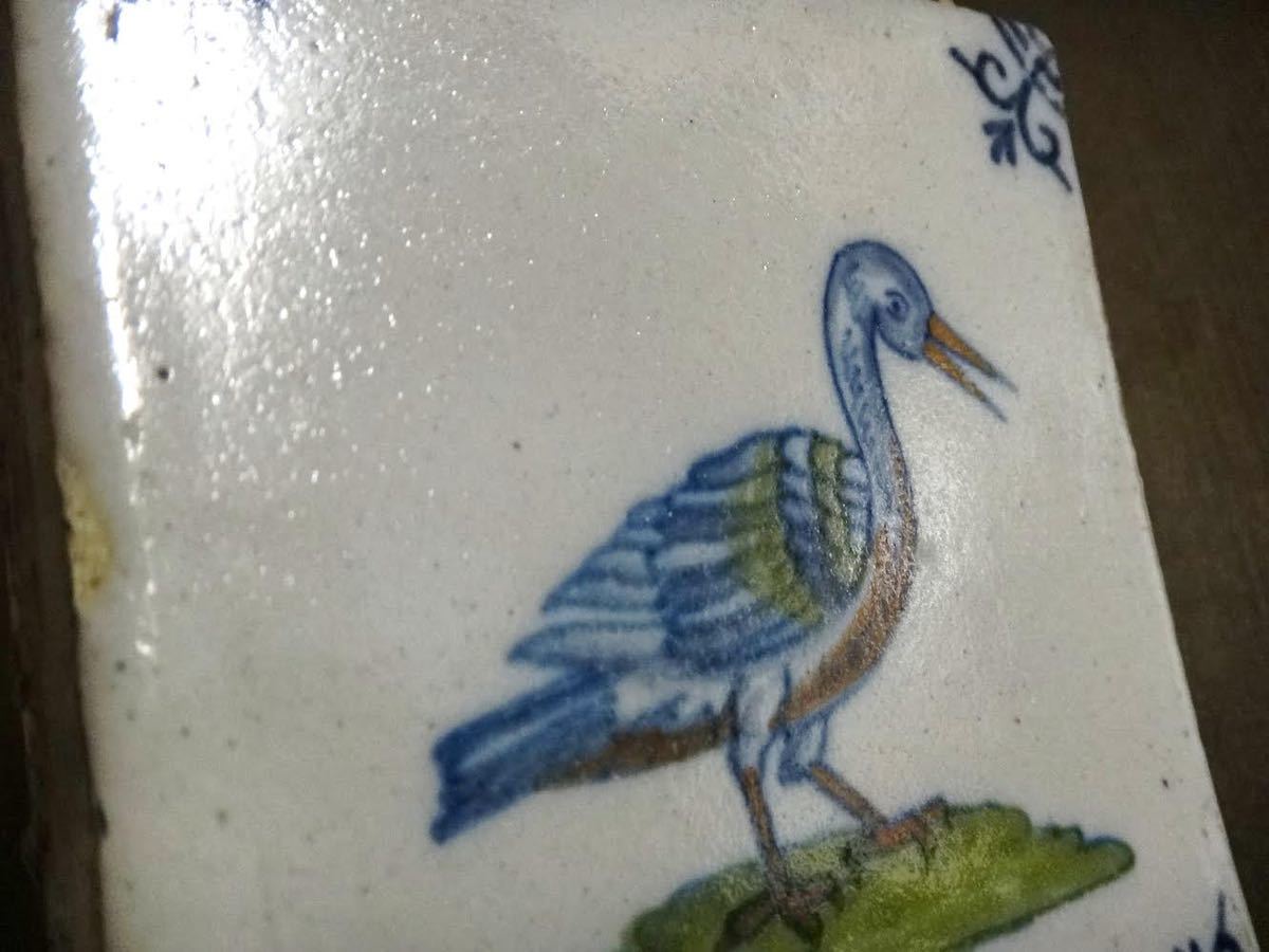 デルフト タイル 17世紀 鳥 古道具 アンティーク ビンテージ 最も人気