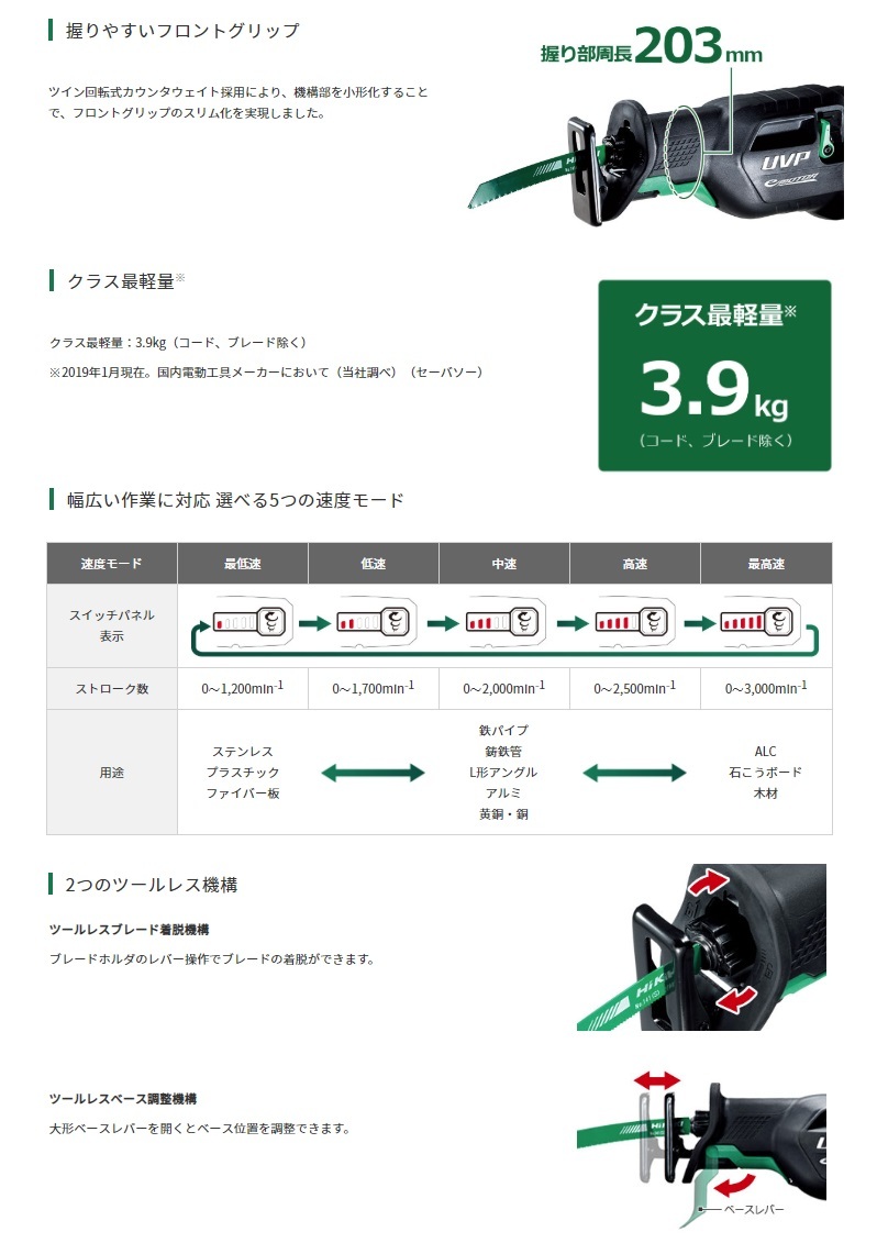 HiKOKI 電子セーバソー CR13VEY ケース付 セーバーソー レシプロソー
