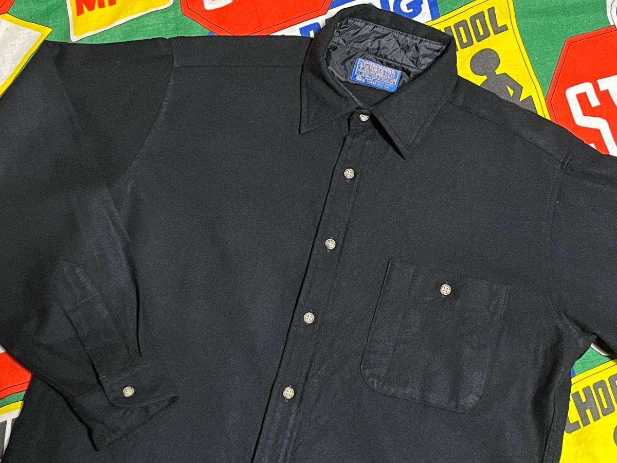 ☆珍しいブラックボディーの1枚☆Made in USA製アメリカ製PENDLETONペンドルトンビンテージウールシャツ70s70年代黒色モノトーン単色カラー