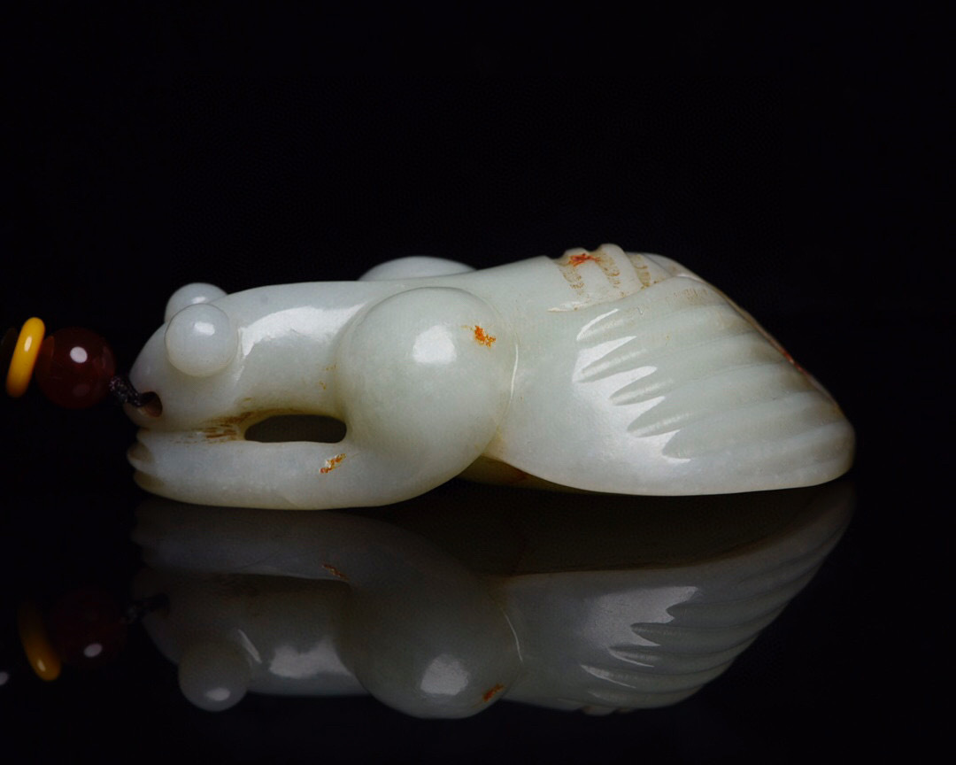 ▽鴻▽ 和田玉製 細密彫 螳螂 置物 古賞物 中国古玩 中国古美術111763
