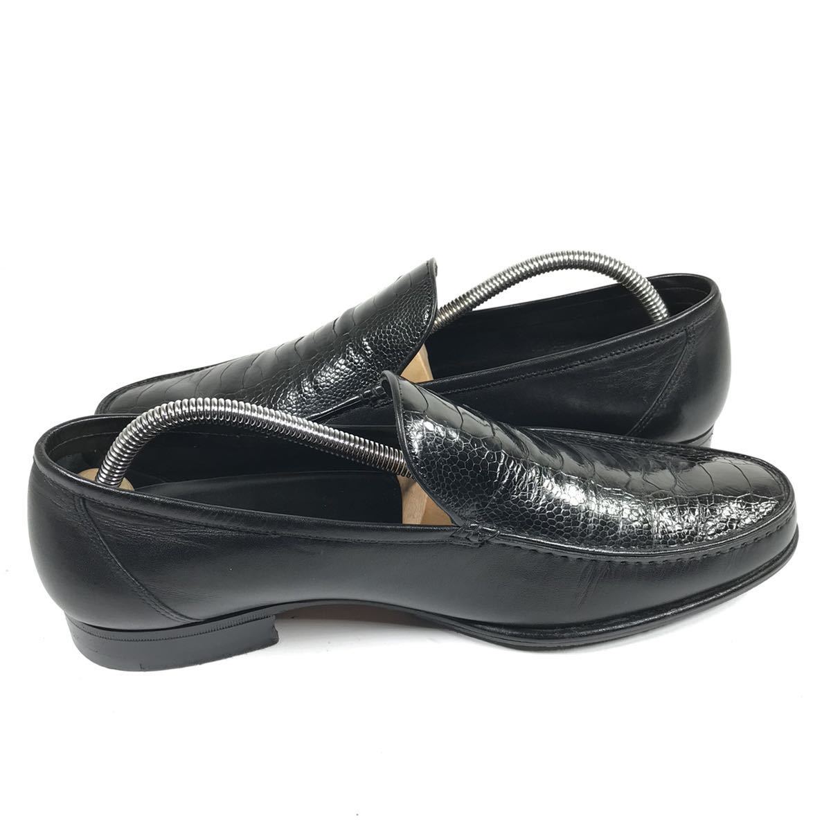  прекрасный товар [a* тест -ni] подлинный товар a.testoni обувь 27.5cm чёрный серия o- -тактный нога туфли без застежки бизнес обувь Ostrich . птица мужской сделано в Италии 8 H