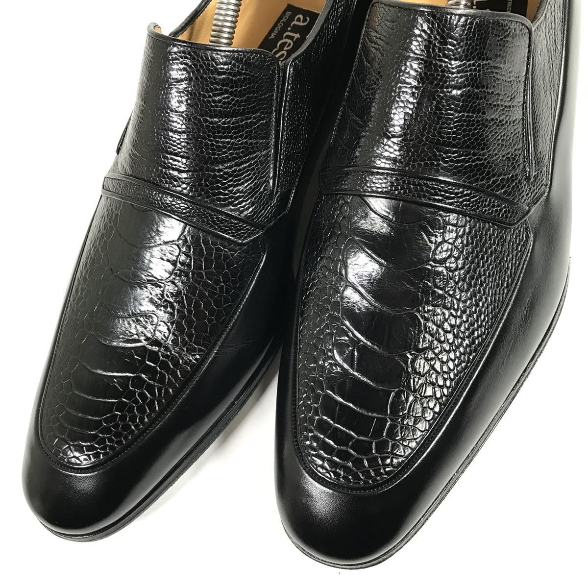  прекрасный товар [a* тест -ni] подлинный товар a.testoni обувь 27.5cm чёрный o- -тактный нога туфли без застежки бизнес обувь Ostrich . птица мужской сделано в Италии 8 H