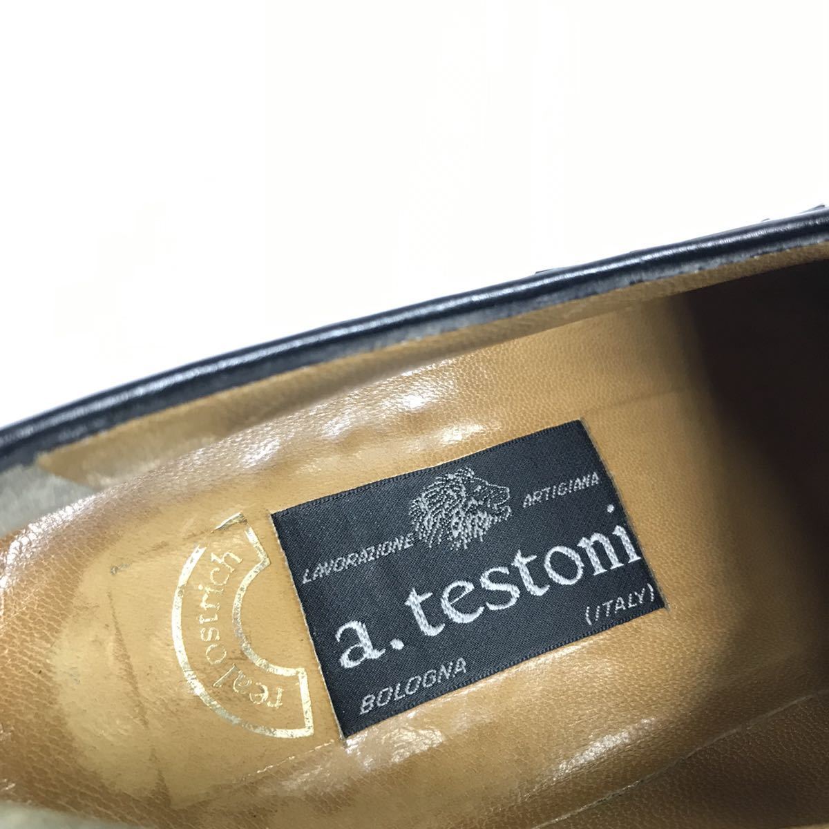 【ア・テストーニ】本物 a.testoni 靴 26.5cm 黒 総オーストリッチ スリッポン ローファー ビジネスシューズ 駝鳥 男性用 メンズ 伊製 8 H_画像9