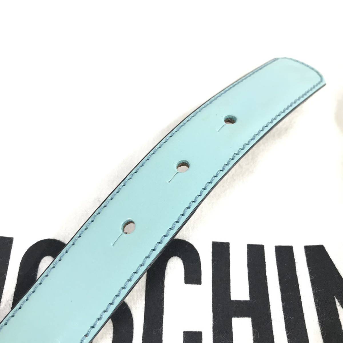  unused goods [ Moschino ] genuine article MOSCHINO belt Heart buckle total length 84cm width 2.5cm light blue series original leather for women lady's made in Italy postage 520 jpy 