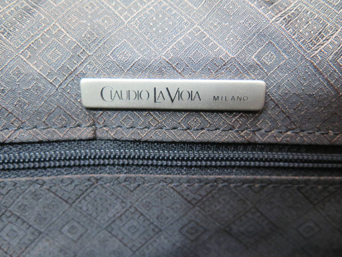 美品 CLAUDIO LA VIOLA クラウディオラヴィオラ 本革 ロゴ刺繍レザーショルダーバッグ 黒 ブラック 日本製