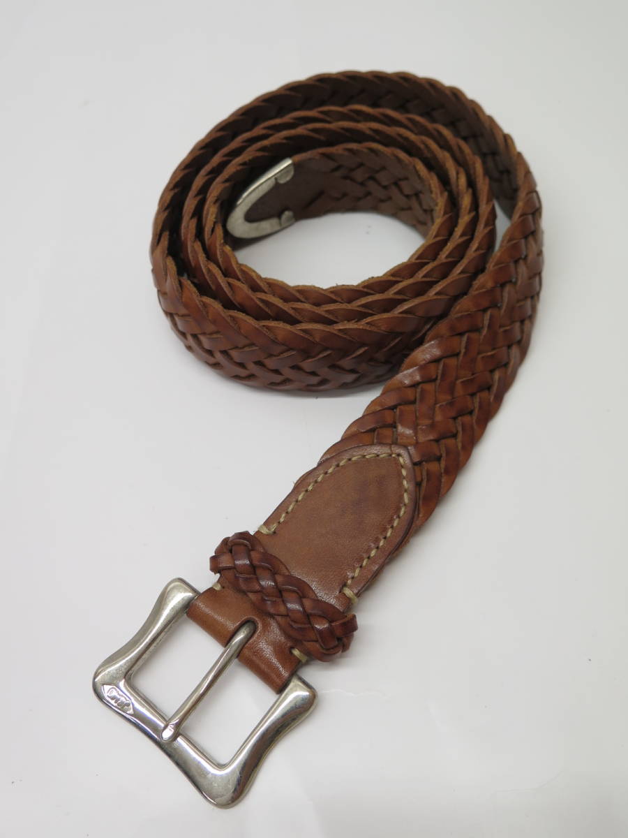 格安 美品 J&M 茶 TAN 40/100 手編みメッシュレザーベルト ジェイ