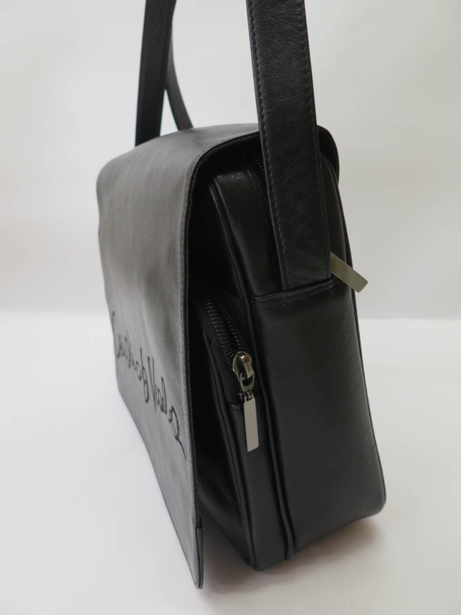 美品 CLAUDIO LA VIOLA クラウディオラヴィオラ 本革 ロゴ刺繍レザーショルダーバッグ 黒 ブラック 日本製