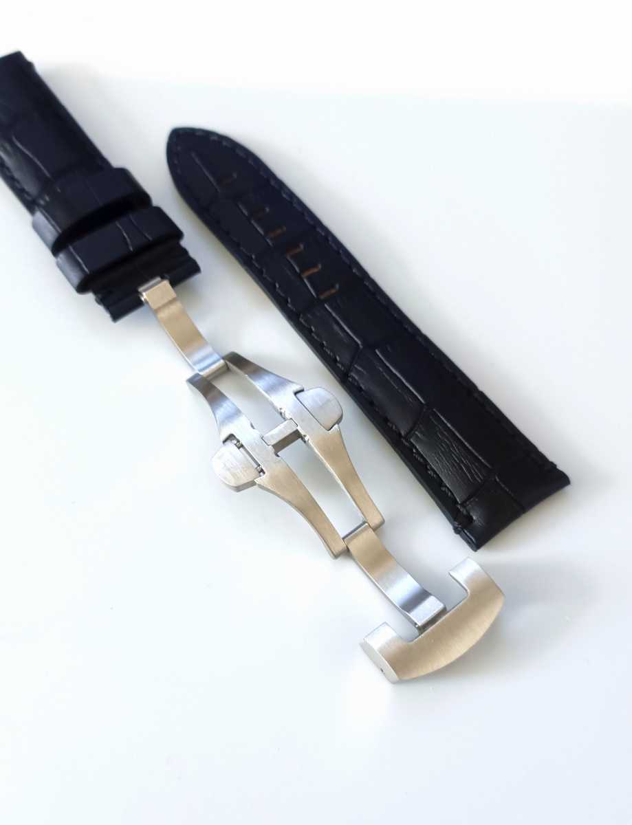 22mm 腕時計 メンズ用 イタリアン カーフレザー 革ベルト ブラック 黒 Dバックル/パイプチューブ付属 【対応】パネライ PANERAIの画像4