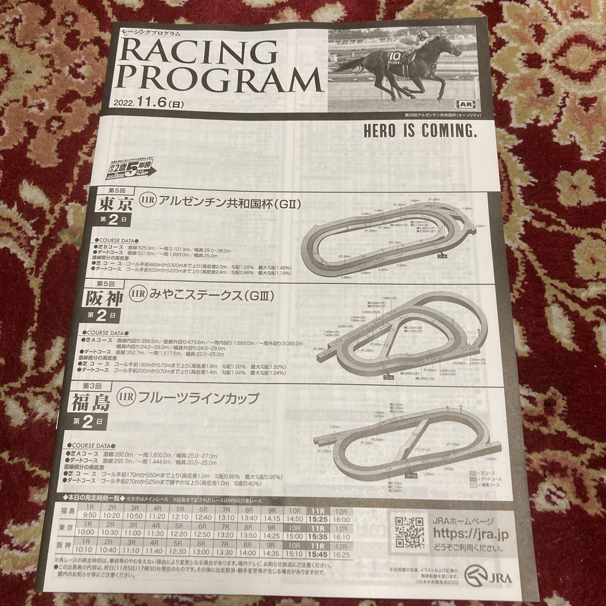 JRA Racing Program 2022.11.6( day ) Argentina also peace country cup (GⅡ),... stay ks(GⅢ), fruit line cup 