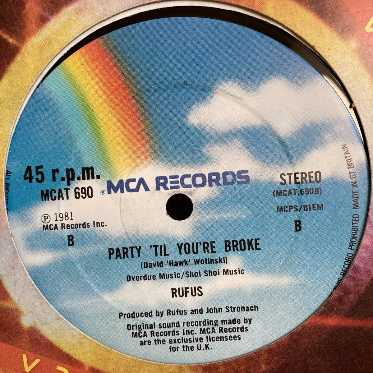 Rufus - Tonight We Love / Party 'Til You're Broke 12 INCH_画像2