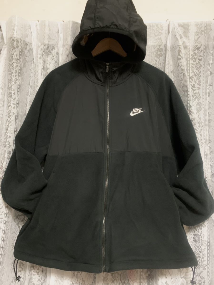 美品!NIKE ナイキ フリースxナイロン フルジップジャケット 刺繍ロゴ 黒 XXL