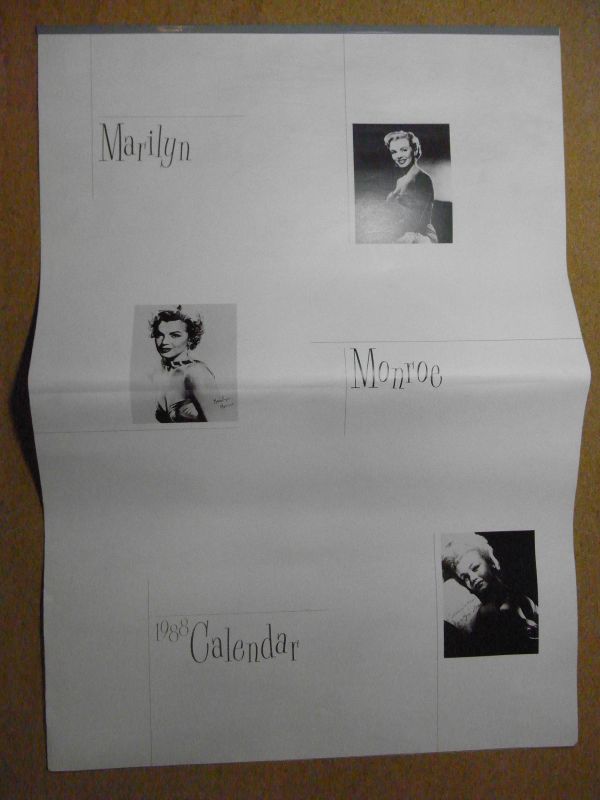 マリリン・モンロー　カレンダー1988　A2サイズ　表紙含めて4枚　紙筒発送　表紙に薄汚れ多数有り　_画像1