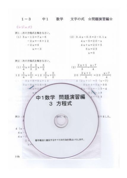 プロが教える 数学 中学 1年 DVD 3 方程式 応用編 問題集 中１ 中学１年 中学校 復習 自宅学習 問題 教材 まとめ プリント 販売多数